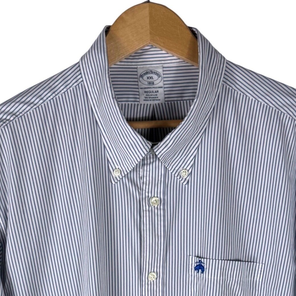 Brooks Brothers 1818 Striped Performance Button Down Shirt Mens XXL Blue
